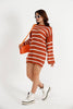 Womens Knitted Striped Pattern Detail Dress MEWKND483