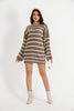 Womens Knitted Striped Pattern Detail Dress MEWKND484