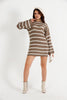 Womens Knitted Striped Pattern Detail Dress MEWKND484