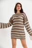 Womens Knitted Striped Pattern Detail Dress MEWKND484