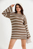Womens Knitted Striped Pattern Detail Dress MEWKND484
