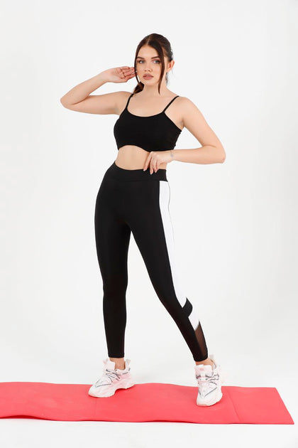 Women's Contrast Panel Mesh Detail Active Wear Leggings - WAL169