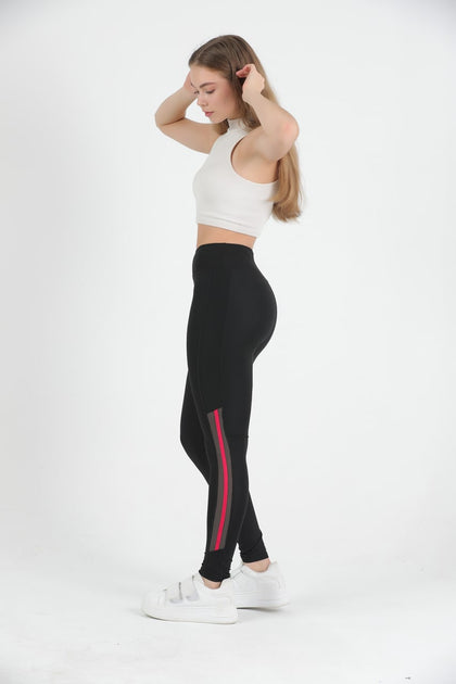 Women's Mesh Panel Striped Detail Active Wear Leggings - WAL185