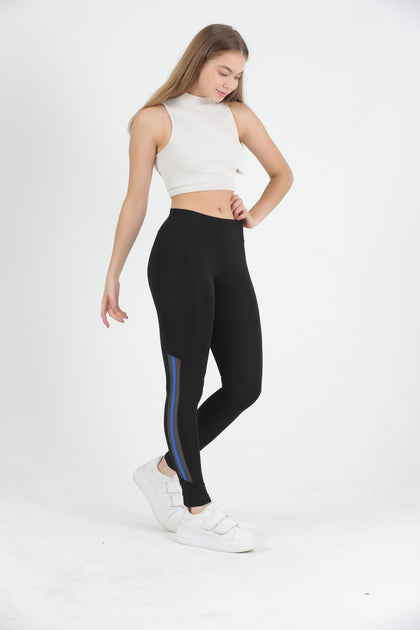 Women's Mesh Panel Striped Detail Active Wear Leggings - WAL186