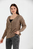 Women's Knitted Cable Knit Cardigan Button Detail by Memnu - MEWS824