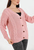 Women's Knitted Cable Knit Cardigan Button Detail by Memnu - MEWS826