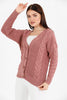 Women's Knitted Cable Knit Cardigan Button Detail by Memnu - MEWS840