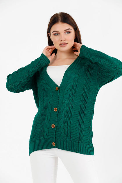 Women's Knitted Cable Knit Cardigan Button Detail by Memnu - MEWS850