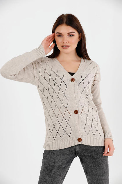 Women's Knitted Cardigan Button Detail by Memnu - MEWS856