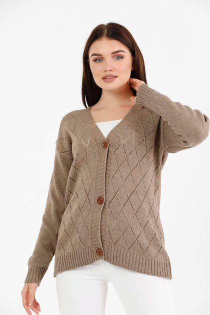 Women's Knitted Cardigan Button Detail by Memnu - MEWS858