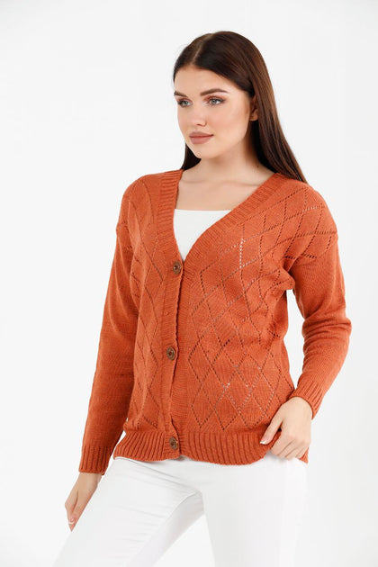 Women's Knitted Cardigan Button Detail by Memnu - MEWS859