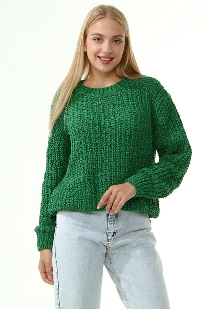 Women's Velvety Textured Detail Sweater by Memnu - MEWS233