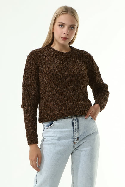 Women's Velvety Textured Detail Sweater by Memnu - MEWS234