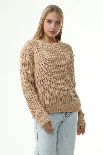 Women's Velvety Textured Detail Sweater by Memnu - MEWS235