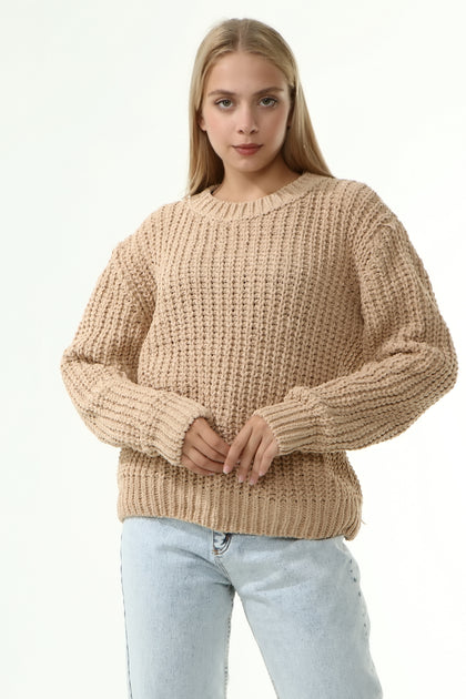 Women's Velvety Textured Detail Sweater by Memnu - MEWS235