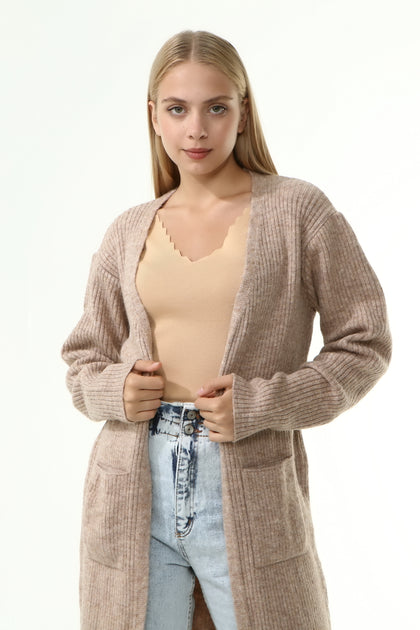 Women's Oversized Knitted Cardigan Pocket Detail by Memnu - MEWS238