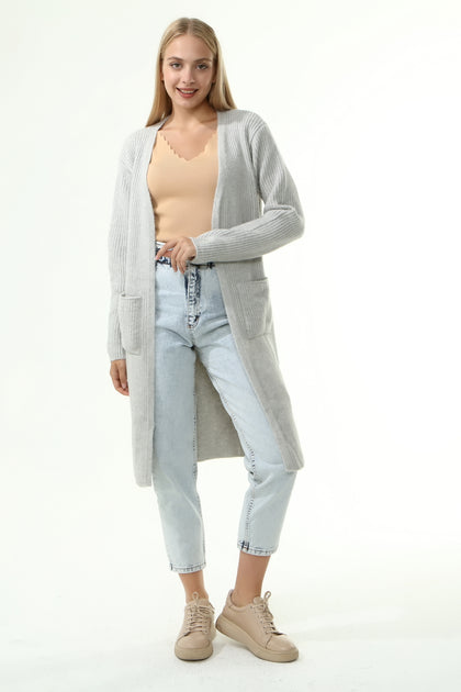 Women's Oversized Knitted Cardigan Pocket Detail by Memnu - MEWS242