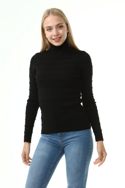 Women's High Neck Textured Detail Sweater by Memnu - MEWS230