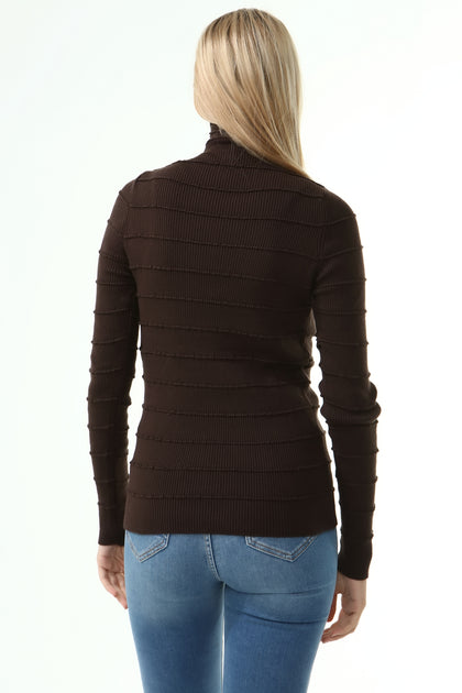 Women's High Neck Textured Detail Sweater by Memnu - MEWS228