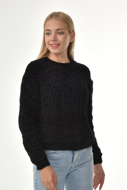 Women's Velvety Textured Detail Sweater by Memnu - MEWS232