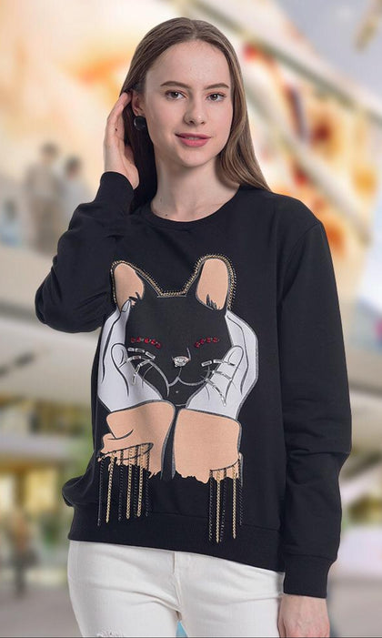 Womens Fleece Embellished Sweatshirt - MEWSWS3