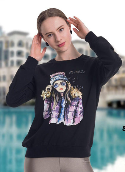 Womens Fleece Embellished Sweatshirt - MEWSWS6