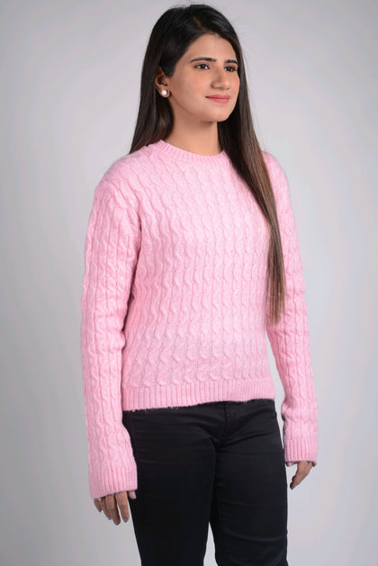 Women's Cable Knit Pattern Knitted Sweater by Memnu - MEWS90