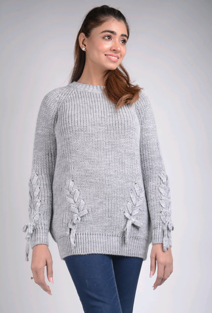 Women's Knitted Lace Up Sweater by Memnu - MEWS105