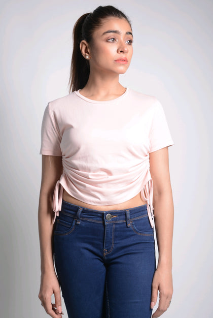 Women's Crop Side Tie Up Detail Cotton T-Shirt MEPST39