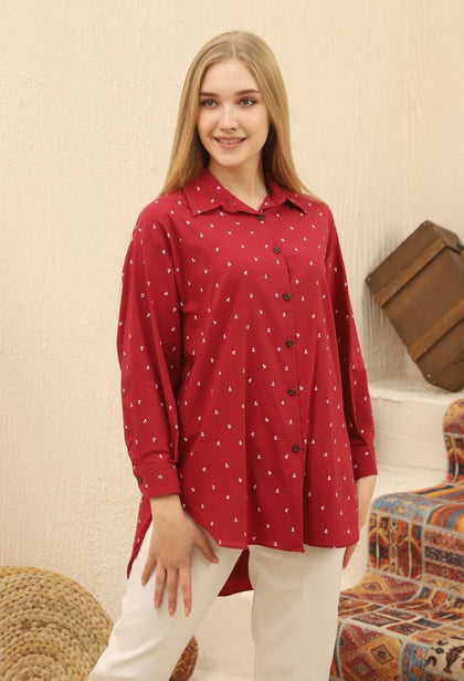 Women's Oversized Printed Button Detail Shirt Top - WST253