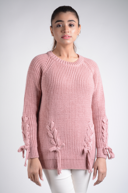 Women's Knitted Lace Up Sweater by Memnu - MEWS132