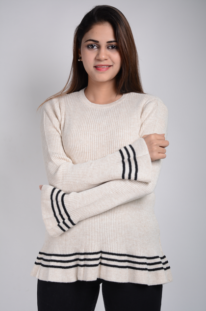 Women's Knitted Stripe Detail Sweater by Memnu - MEWS17