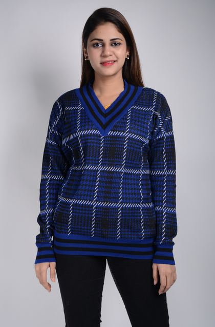 Women's Knitted Check Detail Sweater by Memnu - MEWS18