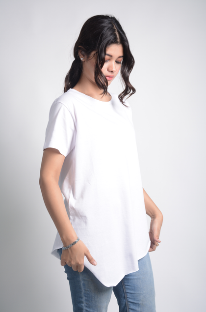 Women's Plain Oversized Asymmetric Raw Hem Cotton T-Shirt MEPST8